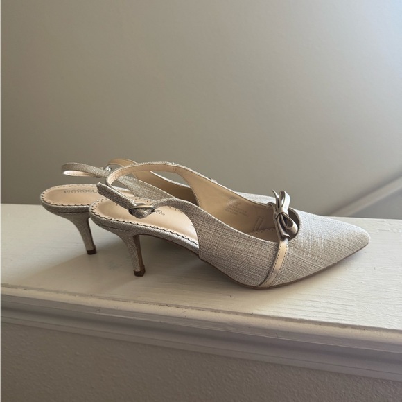 marbella Shoes - Marbella Beige Neutral Kitten Heel Sling Backs Bow Size 9 NEW